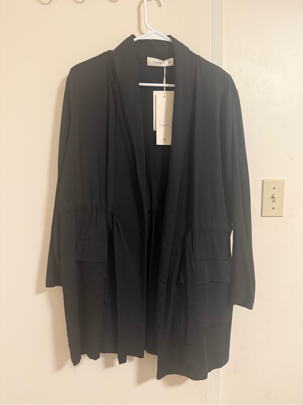 Lightweight Black Summer Duster Jacket with Tie Waist